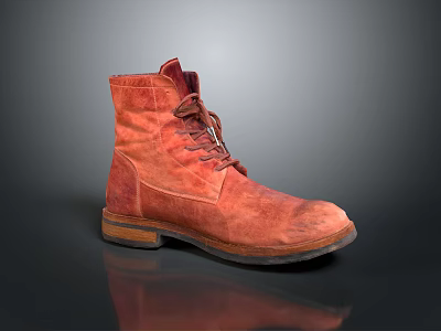 Classic Red Lace Up Suede Boots With Brown Sole And Retro Design 3d model