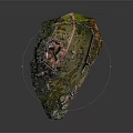 Detailed Ancient Castle Model on Rocky Hill with Grass and Stone Walls