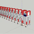 Red And White Retractable Gate With Wheels And Control Panel System 3d model