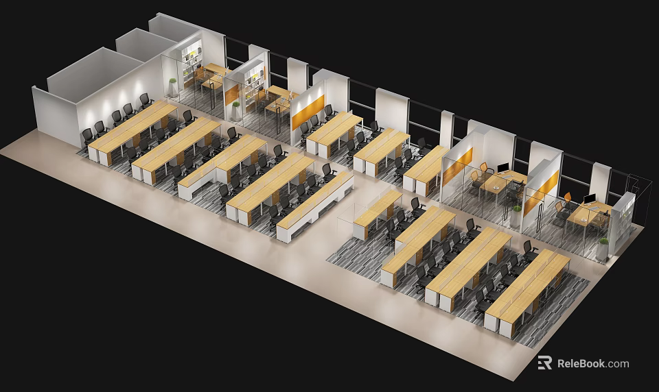 Modern Public Office Space Open Layout With Multiple Workstations Desks And Chairs 3d model 