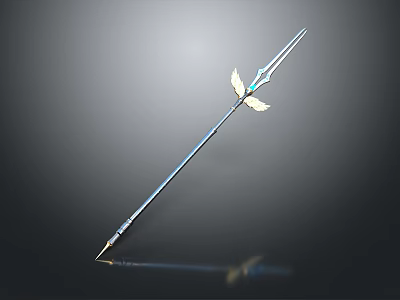 Silver Decorative Spear With Sharp Head Elegant Wing Design And Metallic Finish 3d model