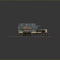 Vintage Truck With Canvas Covered Cargo Bed And Metal Structure On Light Sandy Ground
