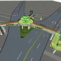 Pedestrian Bridge in Modern Urban Area with Street Vehicles Pedestrians Green Structure and Trees