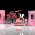 Pink Themed Photo Check In Spot With Cherry Blossom Tree And Pink Cottages