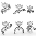 Cute White And Blue Robots With Various Poses And Glowing Elements 3d model