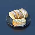 Sliced Stuffed Bread On Black Plate With Golden Crust And Fresh Filling