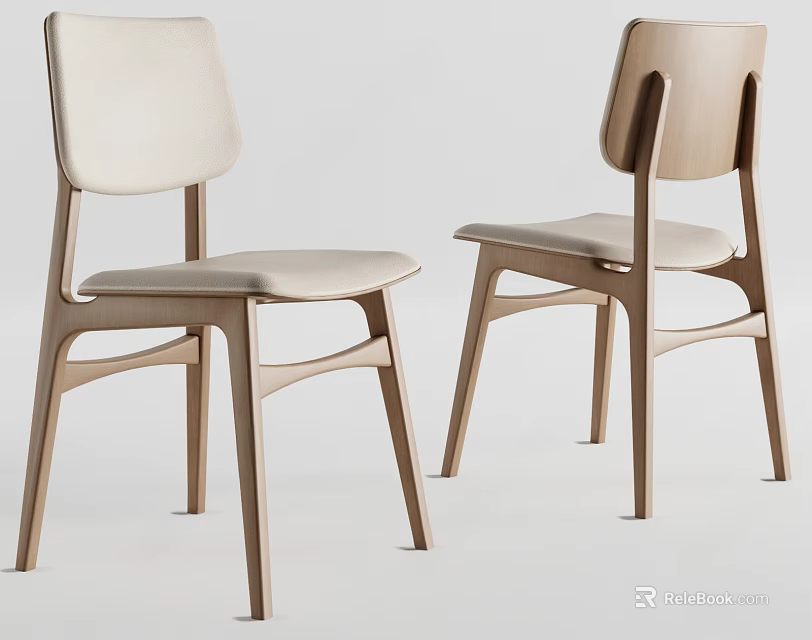 Modern Dining Chairs Featuring Wooden Frame Light Colored Upholstered Seats And Sleek Minimalist Design 3d model 