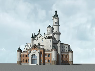 Classic European Architecture Castle With Spires Towers White Brown Facade And Arched Entrance 3d model