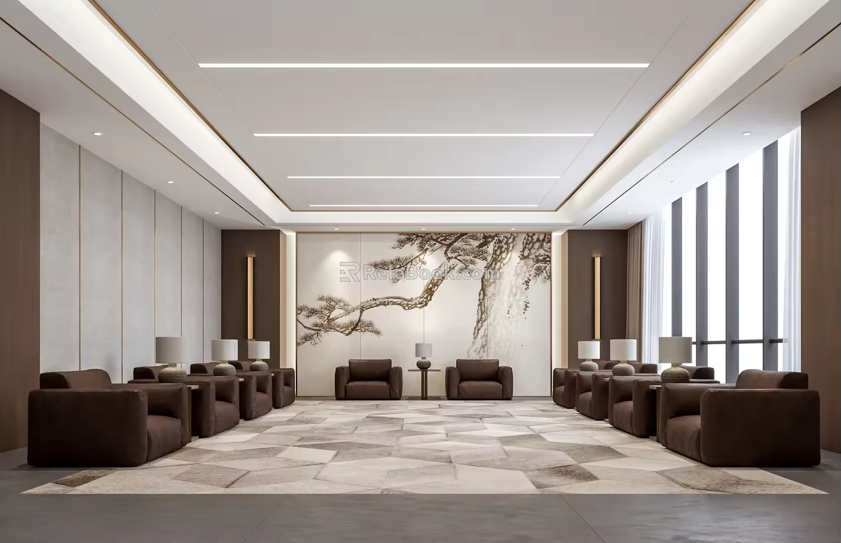 Modern Reception Room VIP Reception Room Single Leather Sofa Background Wall 3d model