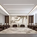 Modern Reception Room VIP Reception Room Single Leather Sofa Background Wall 3d model