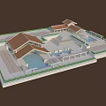 Traditional Chinese Courtyard Architecture Model With Tile Roofs Ponds And Corridors