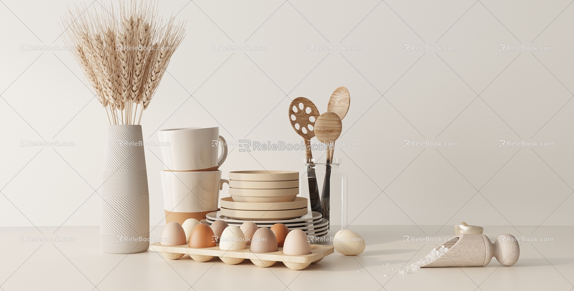 Modern kitchen supplies ornaments combination 3d model