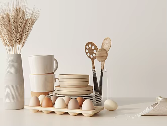 Modern kitchen supplies ornaments combination 3d model