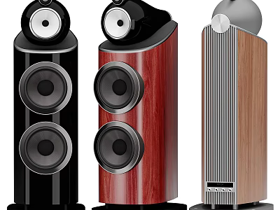 Modern Home Audio Speakers With Different Designs And Black Red Wooden Finish 3d model