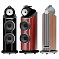 Modern Home Audio Speakers With Different Designs And Black Red Wooden Finish