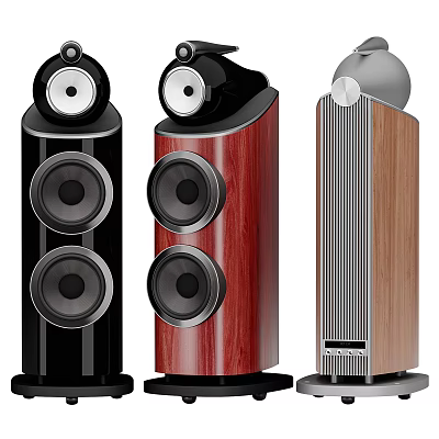 Modern Home Audio Speakers With Different Designs And Black Red Wooden Finish 3d model