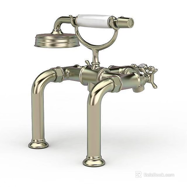 Vintage Industrial Brass Faucet With Elegant Pipe Structure And Decorative Knobs 3d model 