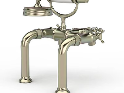 Vintage Industrial Brass Faucet With Elegant Pipe Structure And Decorative Knobs 3d model