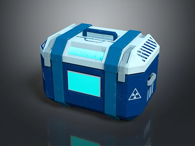 Blue And White Storage Box With Handle Panel And Triangle Symbol Design 3d model