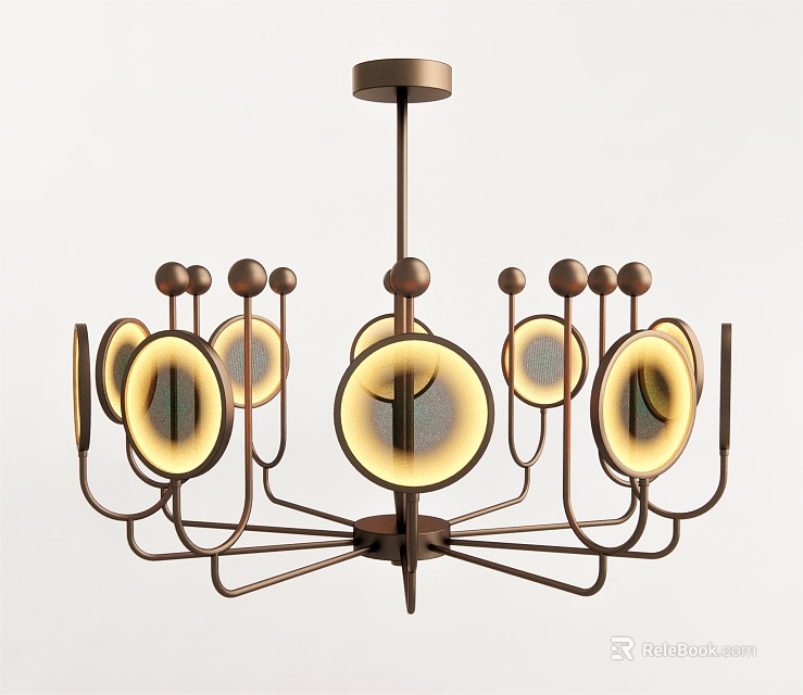 Contemporary Chandelier With Multiple Arms Metal Frame And Circular Illuminated Shades 3d model 