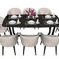 Elegant Modern Dining Table Set With Beige Chairs Tableware And Flowers 3d model