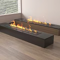 Two Modern Linear Fireplaces With Burning Flames In Wooden Floor Interior 3d model