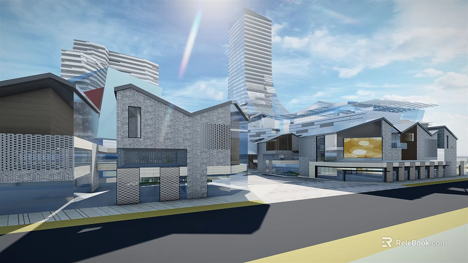 Commercial Street With Modern High Rise Buildings And Traditional Architectural Design 3d model 