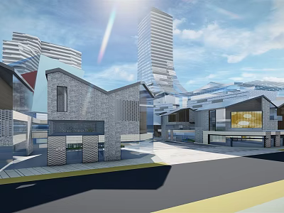Commercial Street With Modern High Rise Buildings And Traditional Architectural Design 3d model