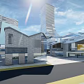 Commercial Street With Modern High Rise Buildings And Traditional Architectural Design