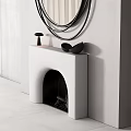 Modern Fireplace With Circular Mirror White Mantel Black Interior And Decor Items 3d model