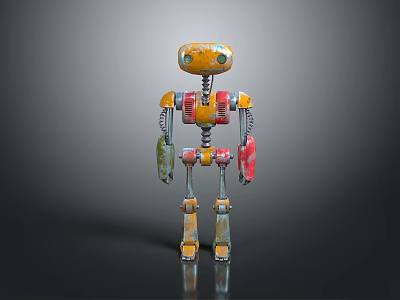 Vintage Colorful Robot Figure With Yellow Red Green Parts And Metal Joints 3d model