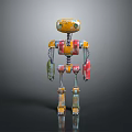Vintage Colorful Robot Figure With Yellow Red Green Parts And Metal Joints