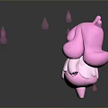Cute Pink Game Movie Character With Fluffy Hair And Floating Red Droplets