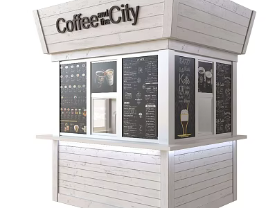 CoffeeCity White Wooden Kiosk With Black Menu Boards And Drinks Ice Cream 3d model