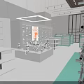 Mineral Specialty Store With Green Display Cases White Interior And Shelves Of Items