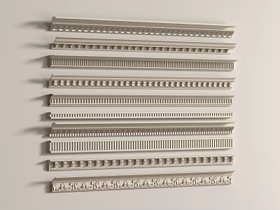 Various Crown Molding Styles Arranged In Rows For White Interior Decoration 3d model