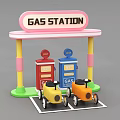 Colorful Children's Playground Gas Station Setup With Toy Cars And Fuel Pumps