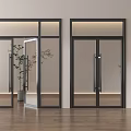 Glass Swing Doors With Black Frames In Modern Interior Space Wooden Floor And Potted Plant