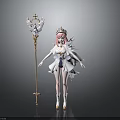 Pink Haired Princess Character With Angelic Bird Creature On Golden Scepter