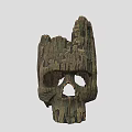 Hand Carved Wooden Skull Creature Character With Natural Wood Texture And Weathered Look