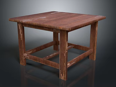Rustic Wooden Square Table with Distressed Finish Natural Wood Grain and Simple Structure 3d model