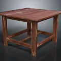 Rustic Wooden Square Table with Distressed Finish Natural Wood Grain and Simple Structure