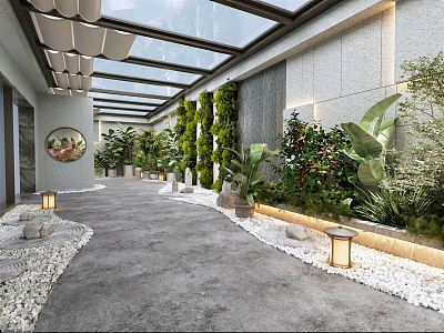 Modern Garden Courtyard Landscape Roof Garden Sun Room Lighting Well Green Planting Lights Roof Courtyard Leisure Terrace Garden model