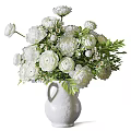 White Flowers with Green Leaves in Textured Ceramic Vase Arrangement