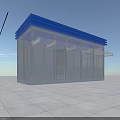 Modern Security Booth With Blue Roof Glass Walls And Metal Structure