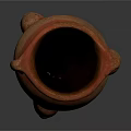 Traditional Three Legged Ceramic Pottery With Two Handles And Red Brown Stripes