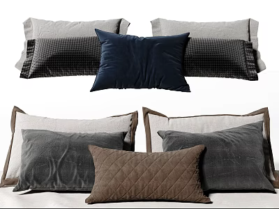 Decorative Throw Pillows with Velvet and Patterned Textures in Blue Gray Brown Tones 3d model
