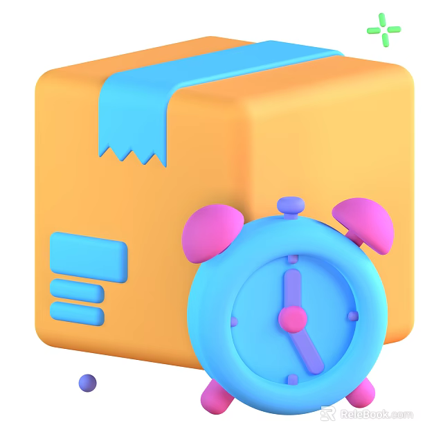 Colorful Decorative Ornament Set with Orange Package Blue Alarm Clock Pink Bells and Purple Dots 3d model 