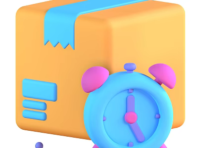 Colorful Decorative Ornament Set with Orange Package Blue Alarm Clock Pink Bells and Purple Dots 3d model