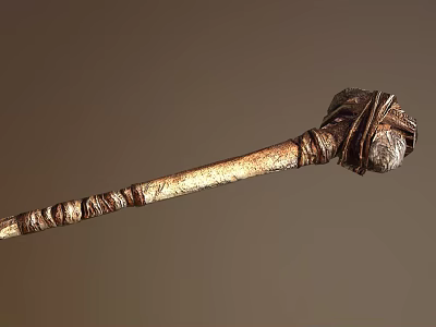 Ornate Golden Staff With Intricate Carved Details And Decorative Head 3d model
